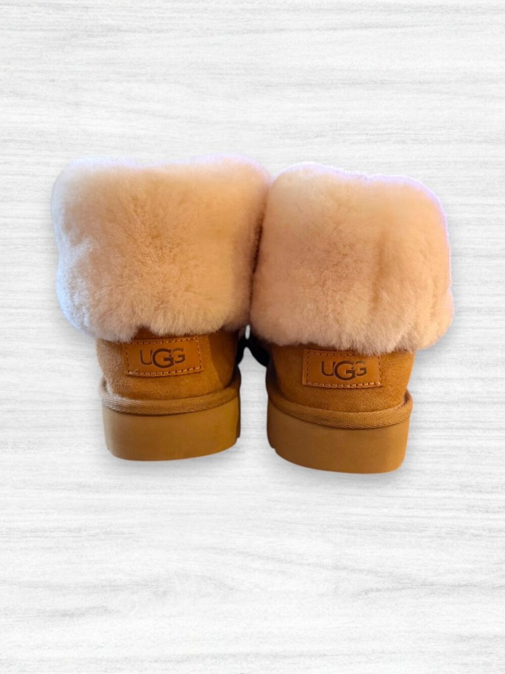 UGG Classic Mini Fluff Chestnut Sheepskin Boots Women’s 9 Foldover Cuff - Picture 5 of 10